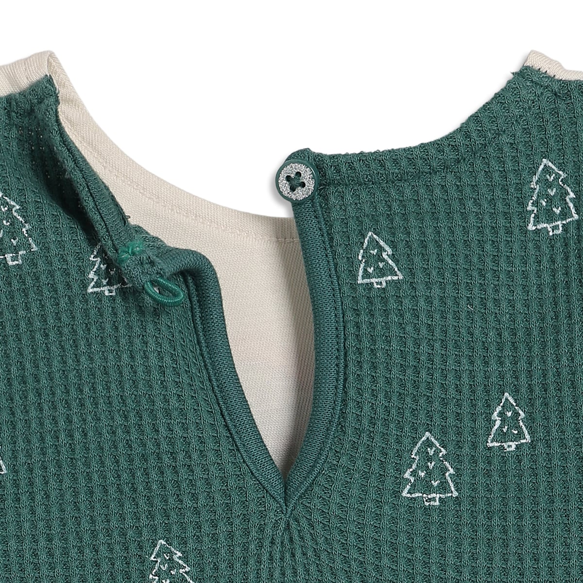 Baby Girls Green and White Cotton Printed Full Sleeves Fit and Flare Dress Regular Fit Winter Wear