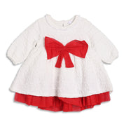 Baby Girls White and Red Textured Full Sleeves Fit and Flare Party Dress Regular Fit Winter Wear