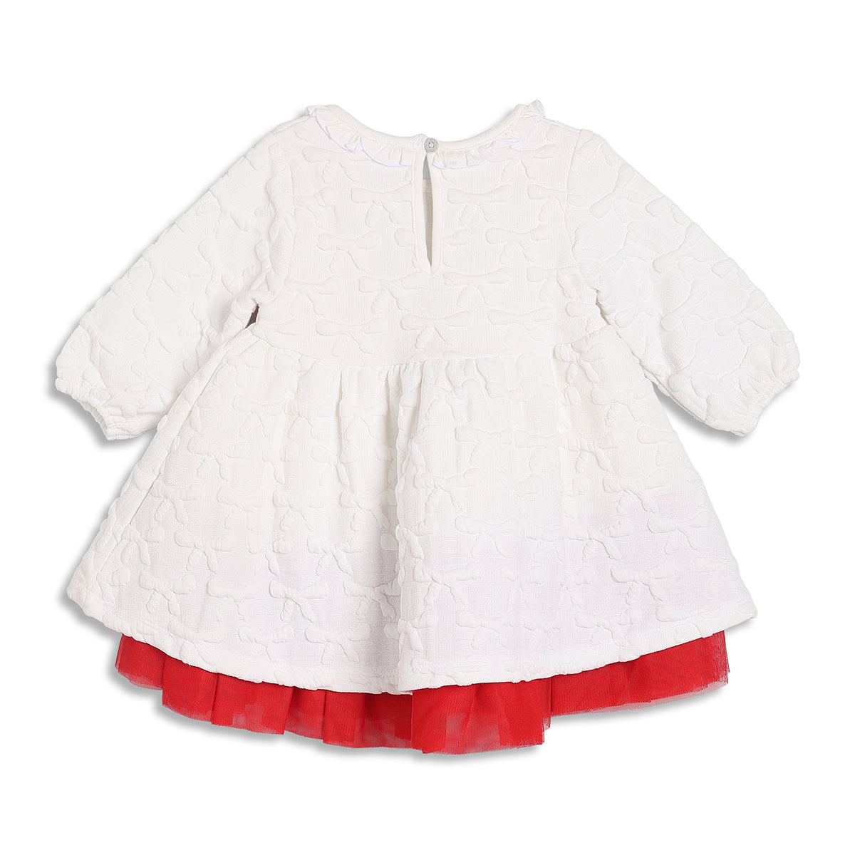 Baby Girls White and Red Textured Full Sleeves Fit and Flare Party Dress Regular Fit Winter Wear