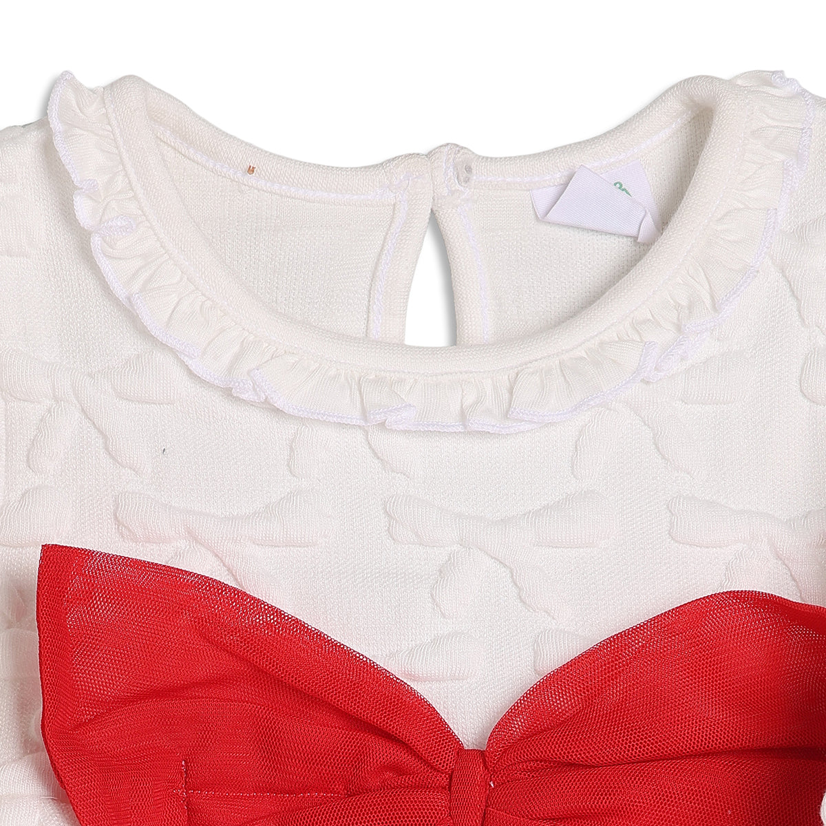 Baby Girls White and Red Textured Full Sleeves Fit and Flare Party Dress Regular Fit Winter Wear