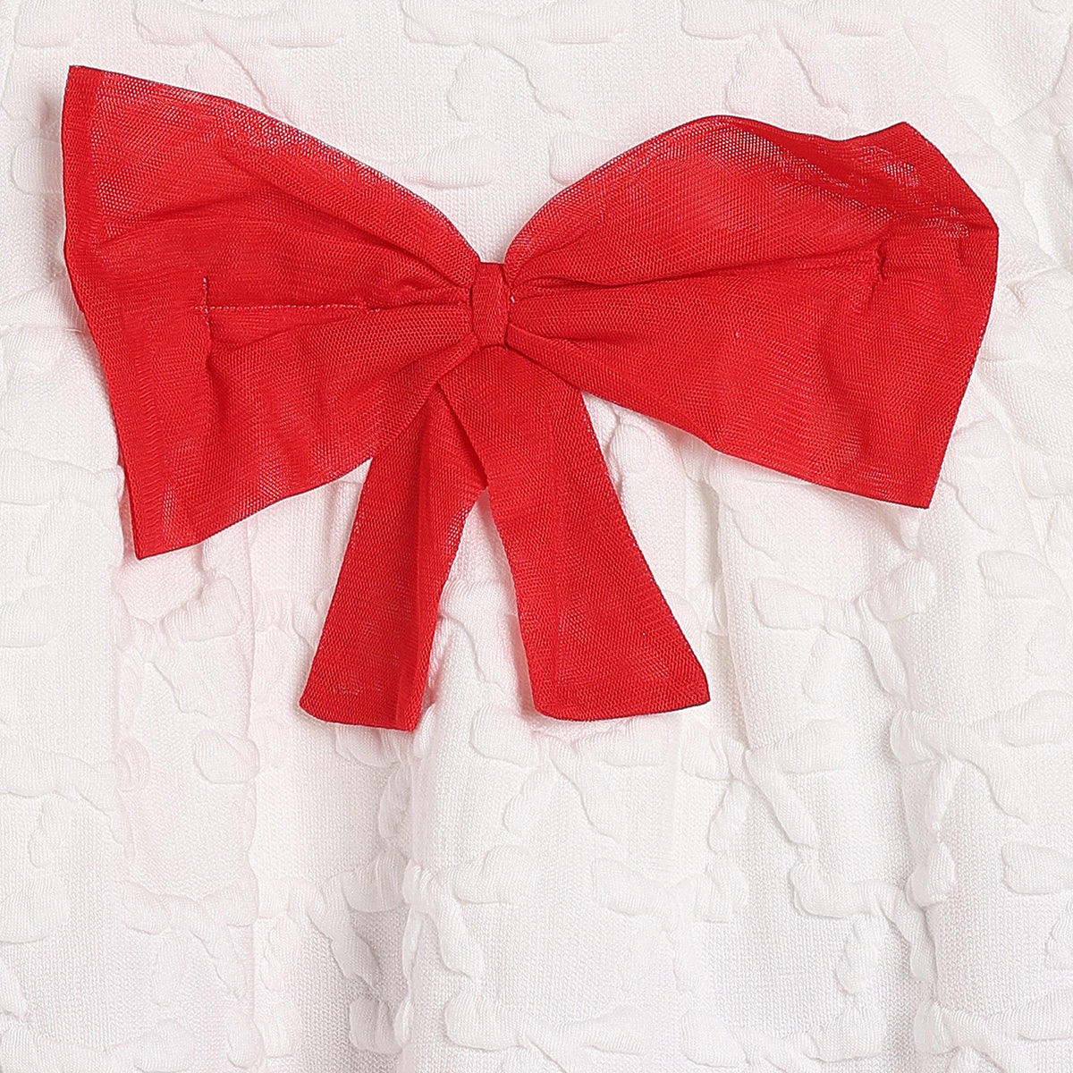 Baby Girls White and Red Textured Full Sleeves Fit and Flare Party Dress Regular Fit Winter Wear