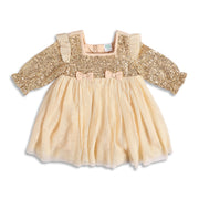 Baby Girls Beige and Gold Sequinned Full Sleeves Fit and Flare Party Dress Regular Fit Winter Wear