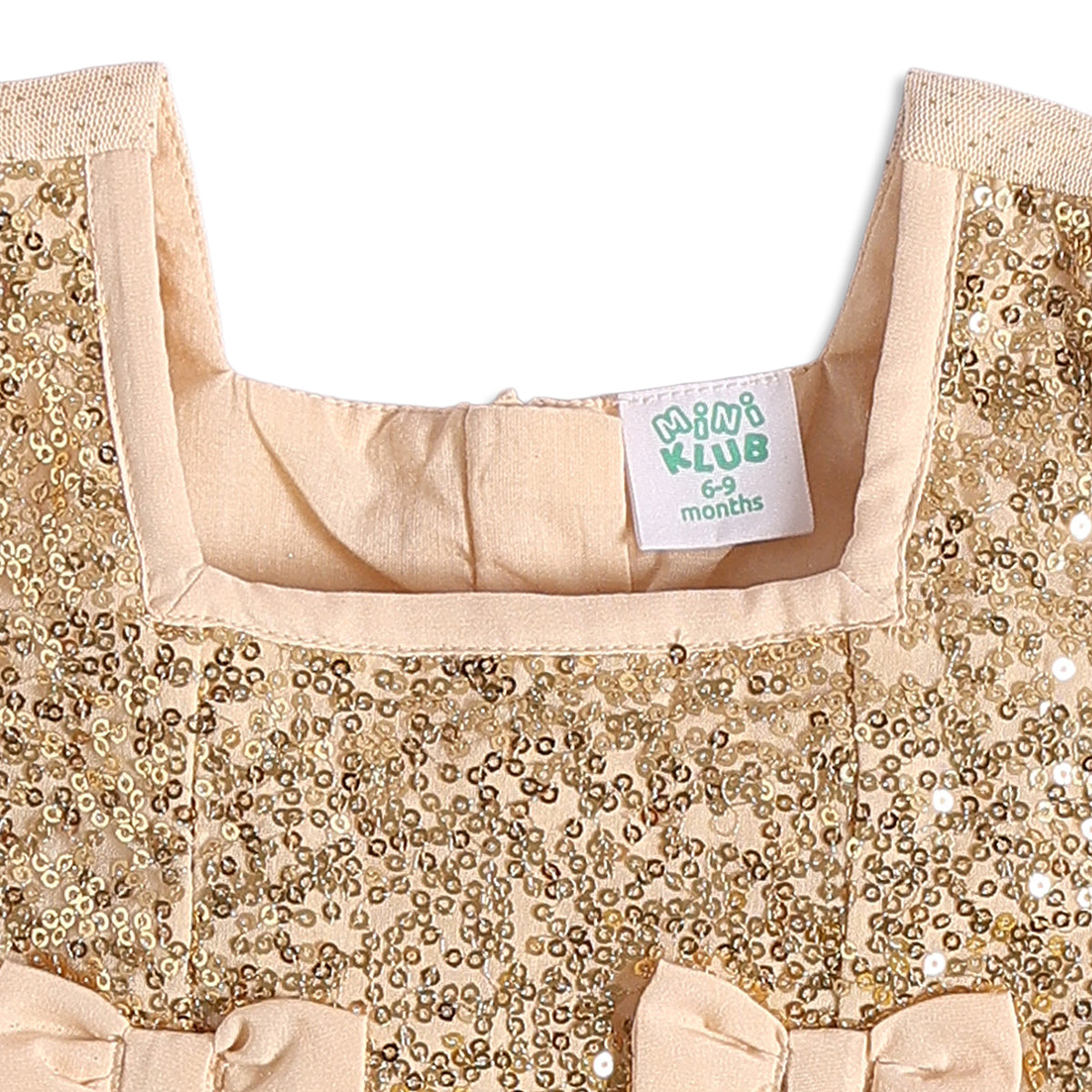 Baby Girls Beige and Gold Sequinned Full Sleeves Fit and Flare Party Dress Regular Fit Winter Wear