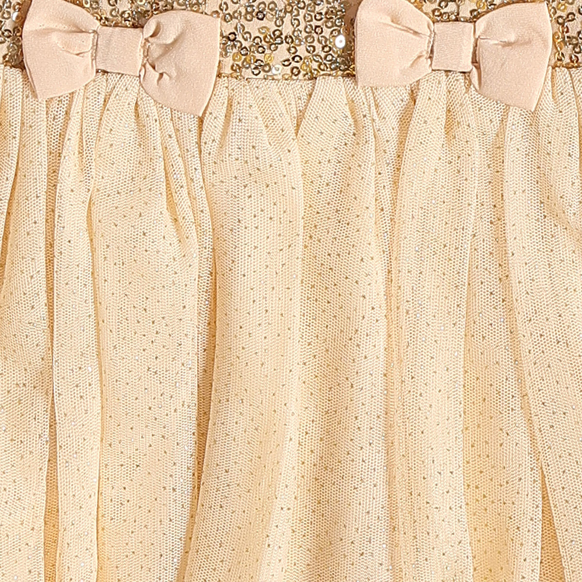 Baby Girls Beige and Gold Sequinned Full Sleeves Fit and Flare Party Dress Regular Fit Winter Wear