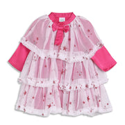 Baby Girls Pink and White Net Printed Full Sleeves Fit and Flare Party Dress Regular Fit Winter Wear