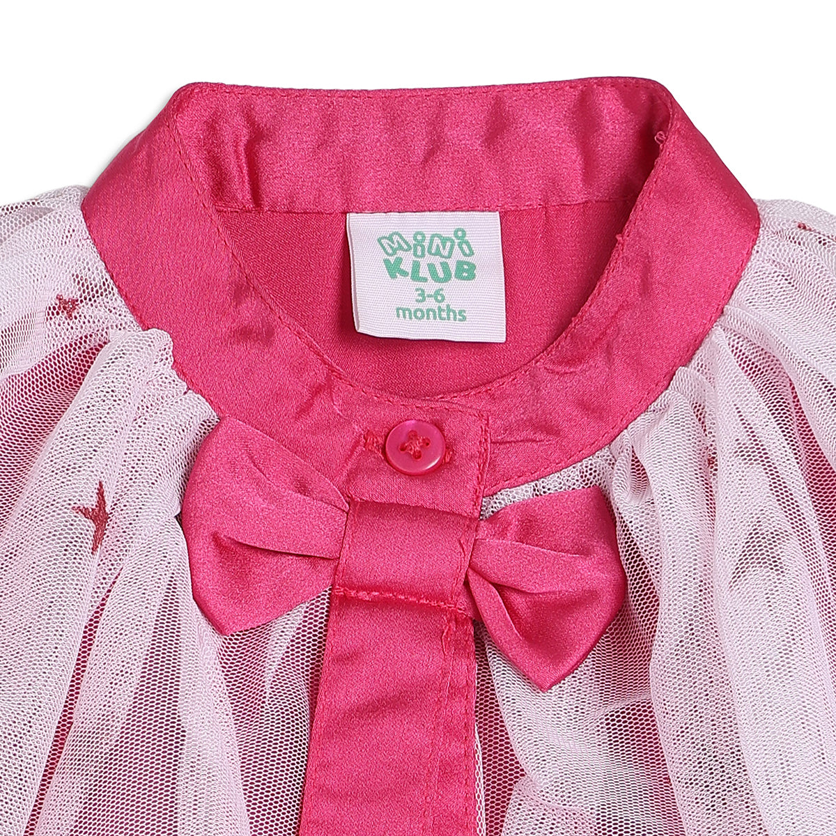 Baby Girls Pink and White Net Printed Full Sleeves Fit and Flare Party Dress Regular Fit Winter Wear
