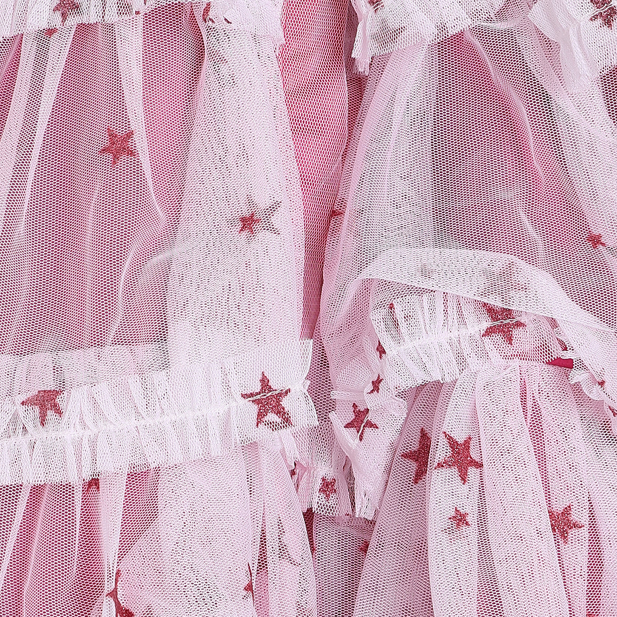 Baby Girls Pink and White Net Printed Full Sleeves Fit and Flare Party Dress Regular Fit Winter Wear