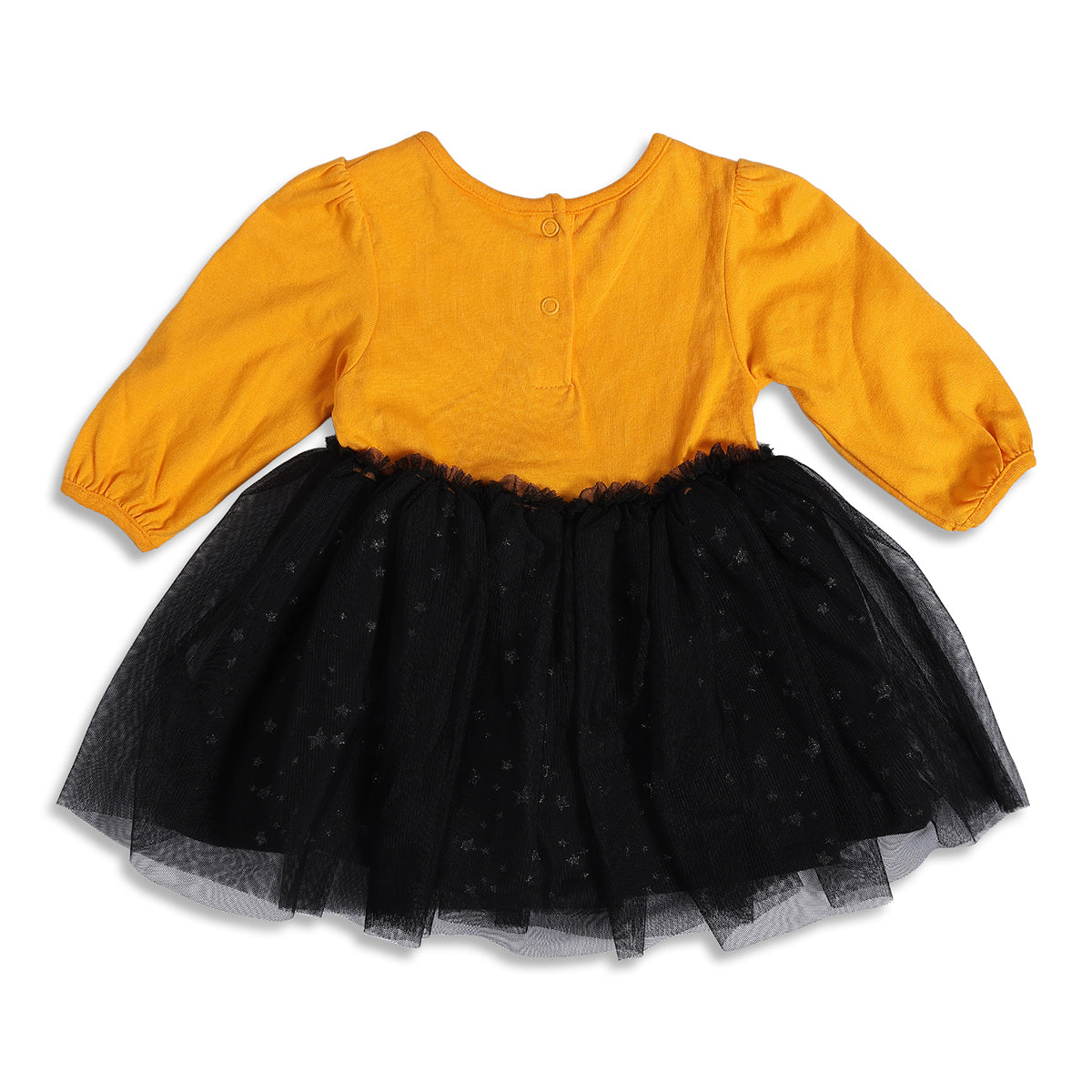 Baby Girls Mustard Yellow and Black Cotton Printed Full Sleeves Fit and Flare Dress with Bloomers Set Regular Fit Party Wear
