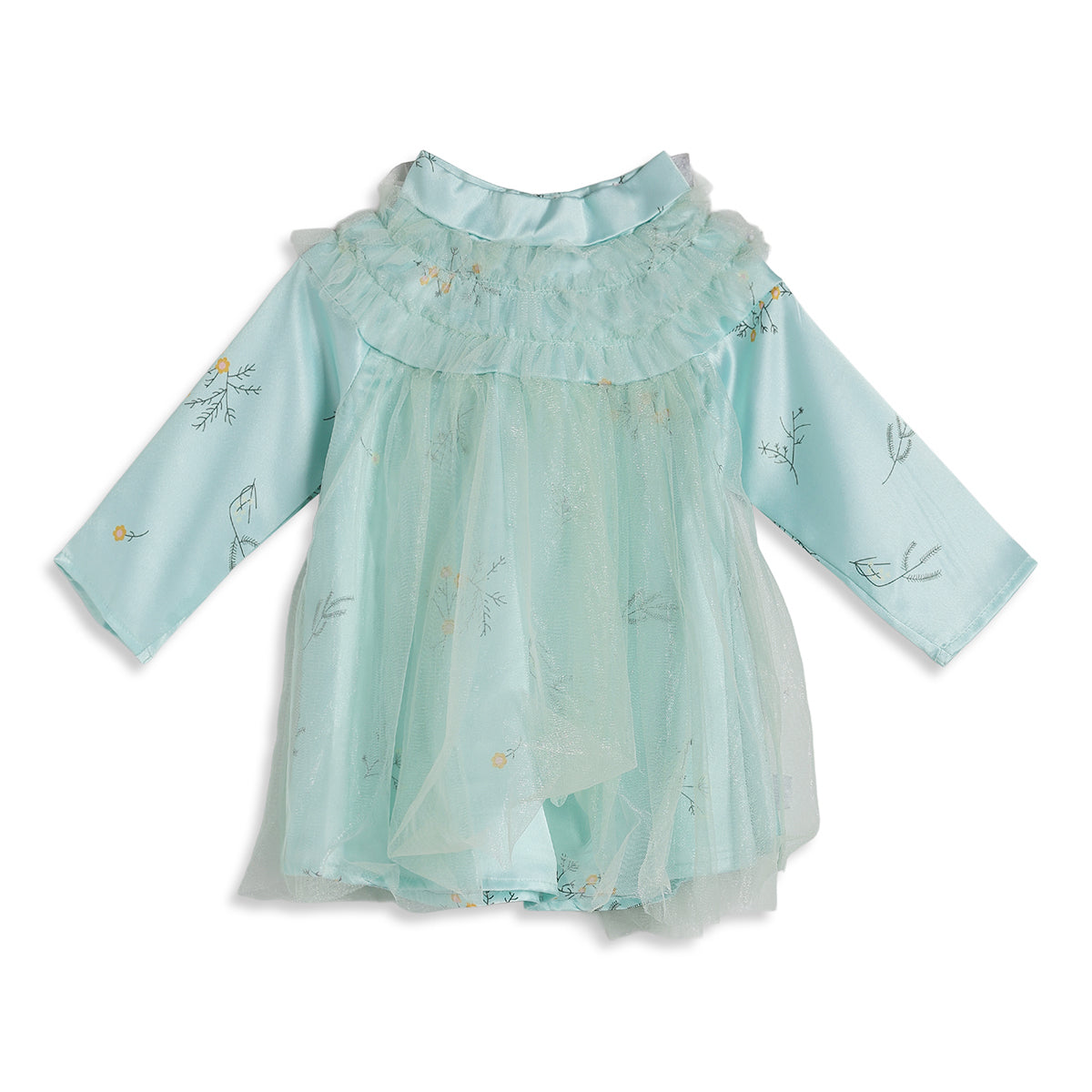 Baby Girls Mint Green Floral Printed Fit and Flare Party Dress Regular Fit Ethnic Wear