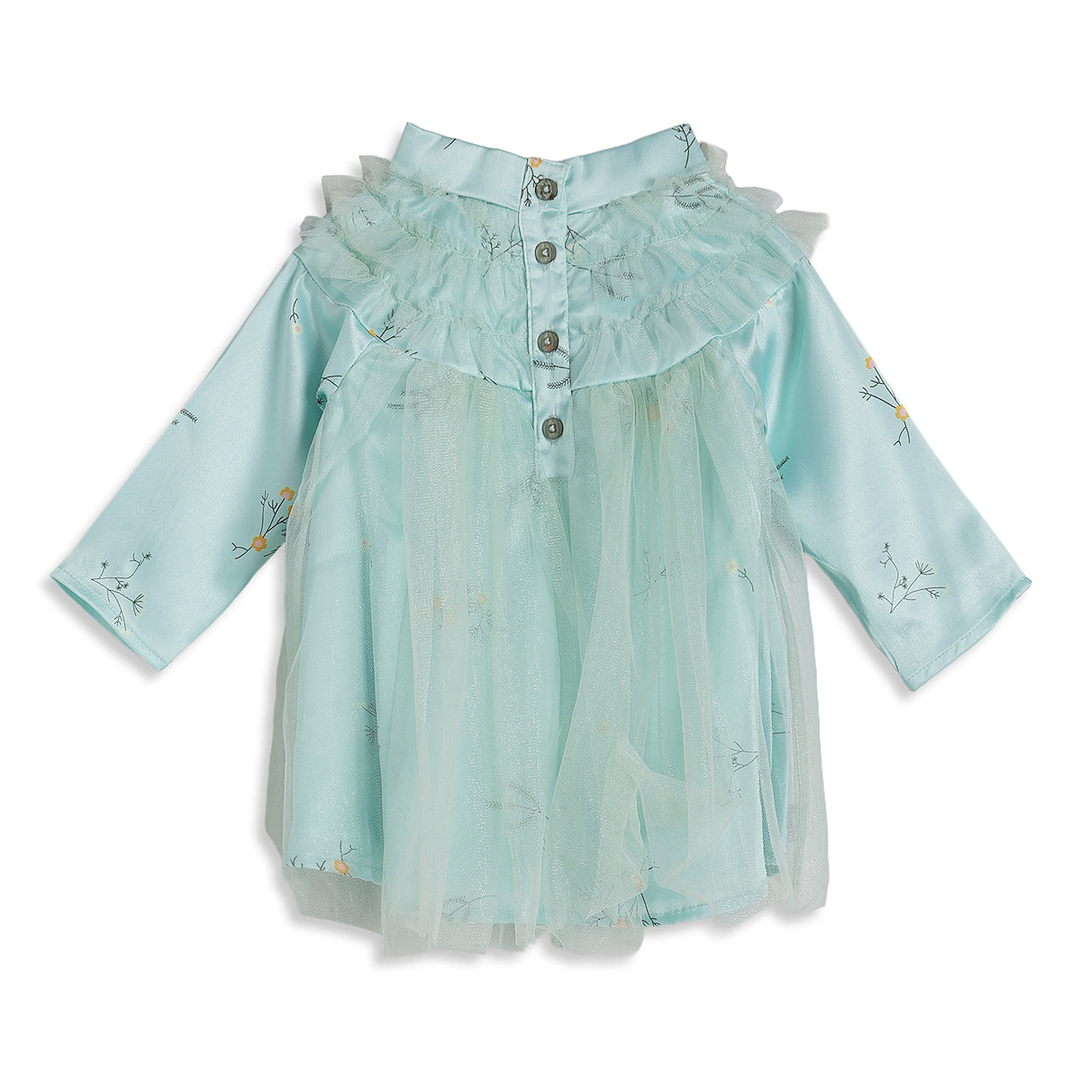 Baby Girls Mint Green Floral Printed Fit and Flare Party Dress Regular Fit Ethnic Wear