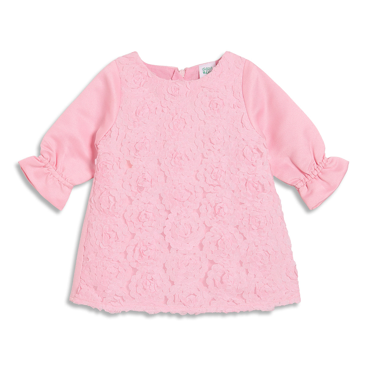 Baby Girls Pink Floral Lace Fit and Flare Party Dress Regular Fit Western Wear