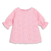 Baby Girls Pink Floral Lace Fit and Flare Party Dress Regular Fit Western Wear