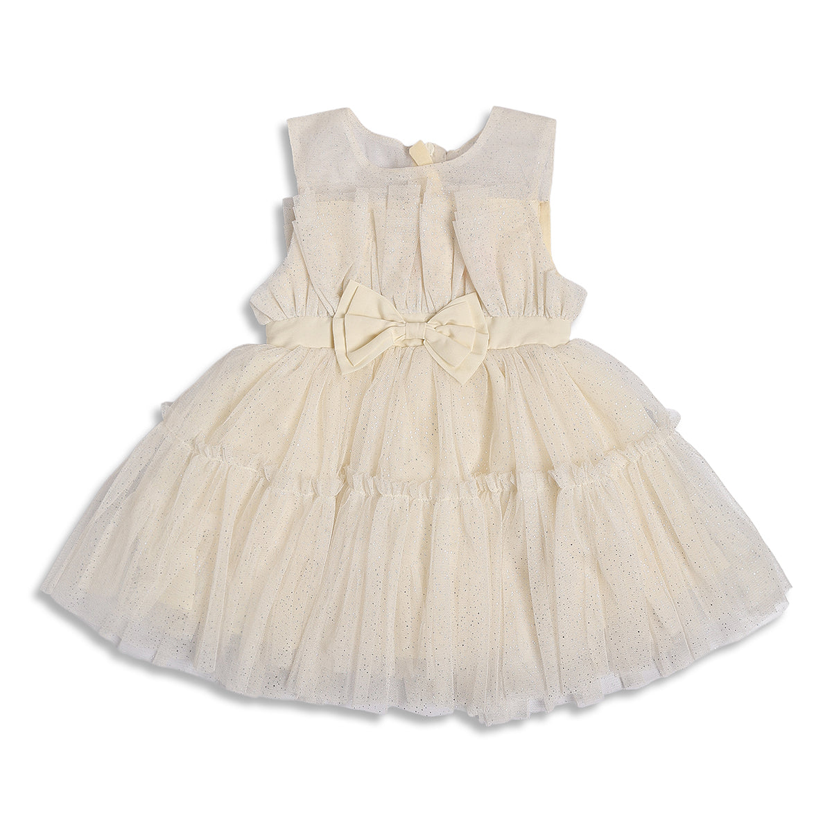 Baby Girls Cream Shimmer Net Fit and Flare Party Dress Regular Fit Western Wear