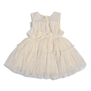 Baby Girls Cream Shimmer Net Fit and Flare Party Dress Regular Fit Western Wear