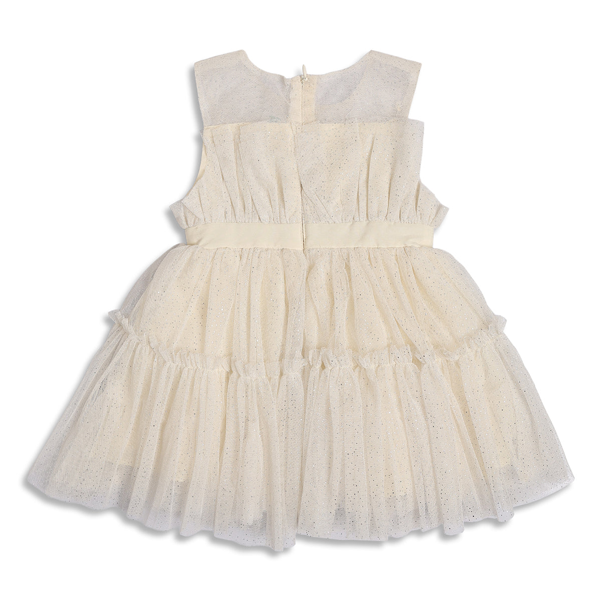 Baby Girls Cream Shimmer Net Fit and Flare Party Dress Regular Fit Western Wear