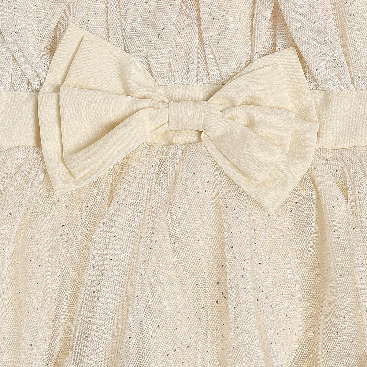 Baby Girls Cream Shimmer Net Fit and Flare Party Dress Regular Fit Western Wear