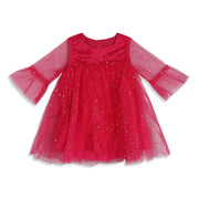 Baby Girls Pink Shimmer Net Fit and Flare Party Dress Regular Fit Western Wear