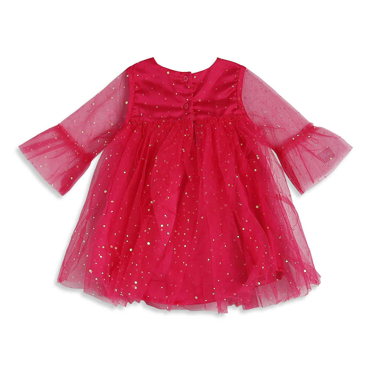 Baby Girls Pink Shimmer Net Fit and Flare Party Dress Regular Fit Western Wear