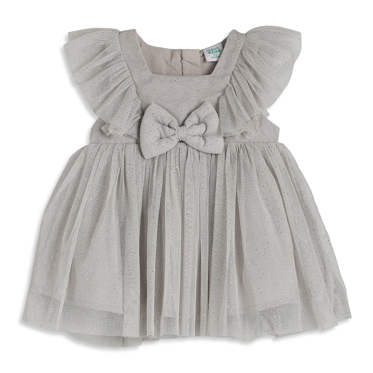 Baby Girls Grey Shimmer Net Fit and Flare Party Dress Regular Fit Western Wear