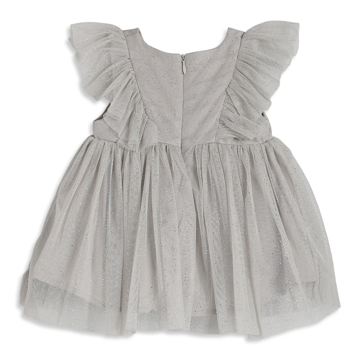 Baby Girls Grey Shimmer Net Fit and Flare Party Dress Regular Fit Western Wear