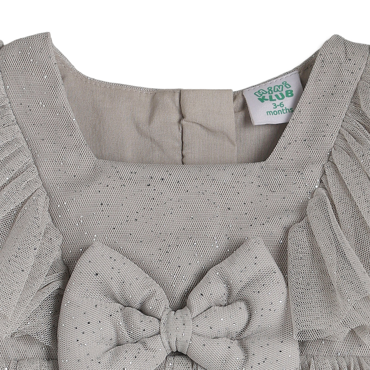 Baby Girls Grey Shimmer Net Fit and Flare Party Dress Regular Fit Western Wear