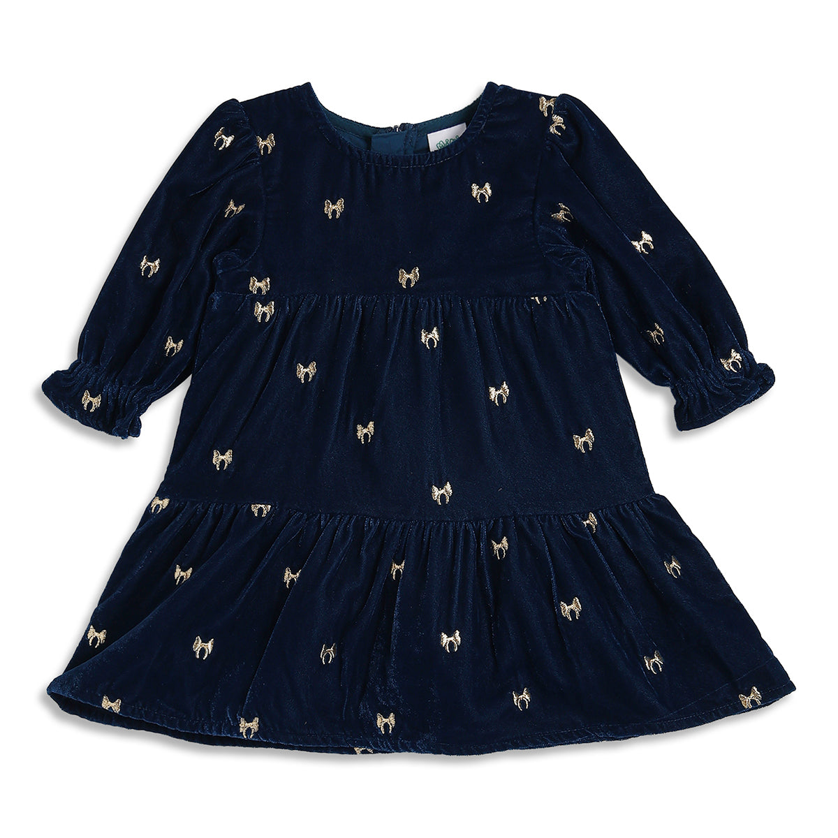Baby Girls Navy Blue Velvet Embroidered Fit and Flare Party Dress Regular Fit Western Wear