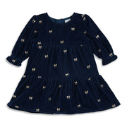 Baby Girls Navy Blue Velvet Embroidered Fit and Flare Party Dress Regular Fit Western Wear