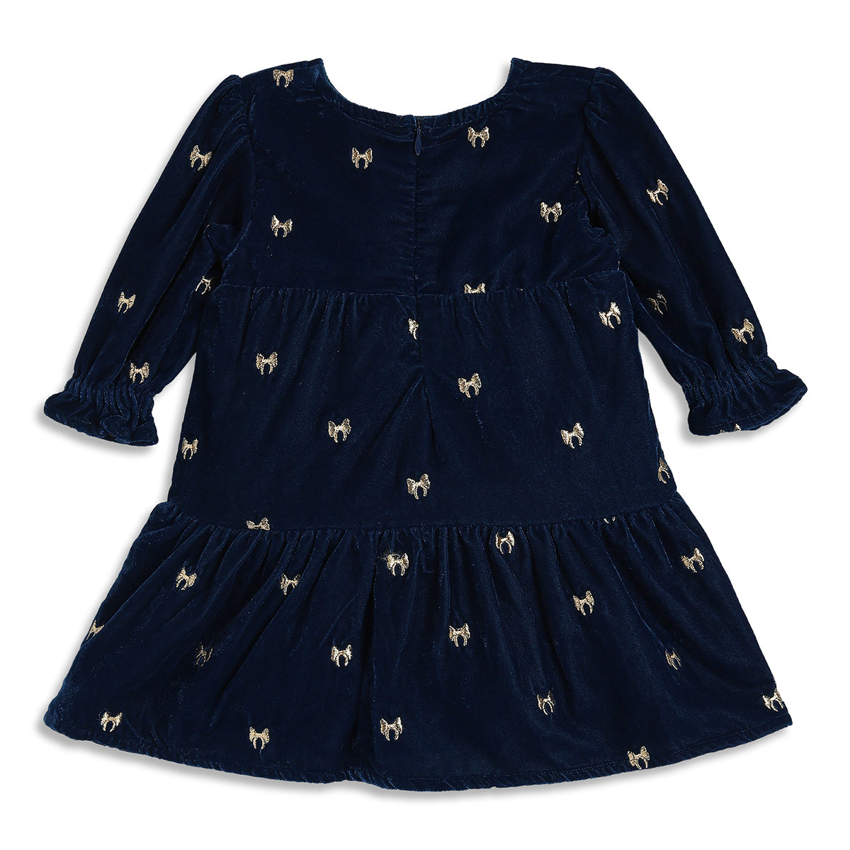 Baby Girls Navy Blue Velvet Embroidered Fit and Flare Party Dress Regular Fit Western Wear