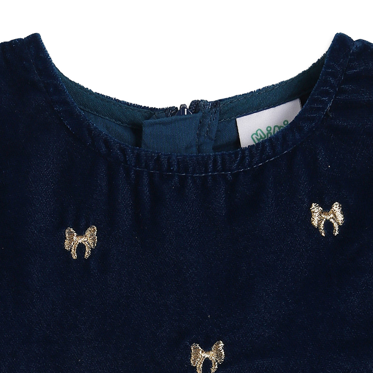 Baby Girls Navy Blue Velvet Embroidered Fit and Flare Party Dress Regular Fit Western Wear