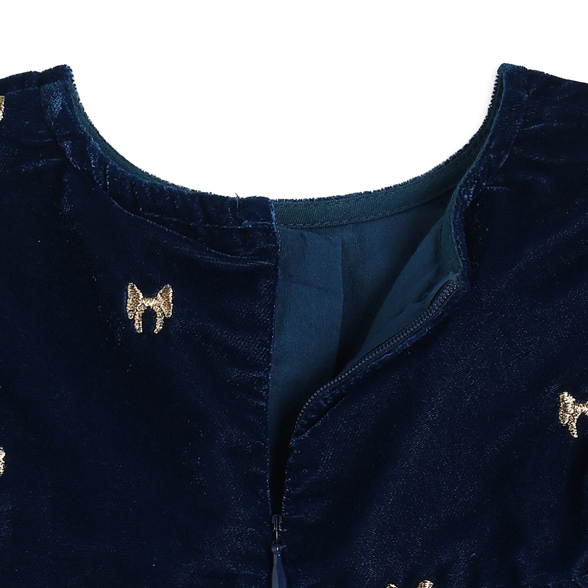 Baby Girls Navy Blue Velvet Embroidered Fit and Flare Party Dress Regular Fit Western Wear