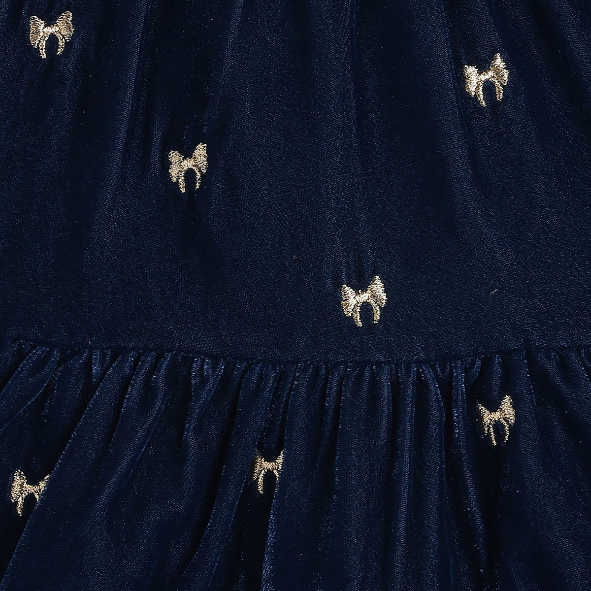 Baby Girls Navy Blue Velvet Embroidered Fit and Flare Party Dress Regular Fit Western Wear