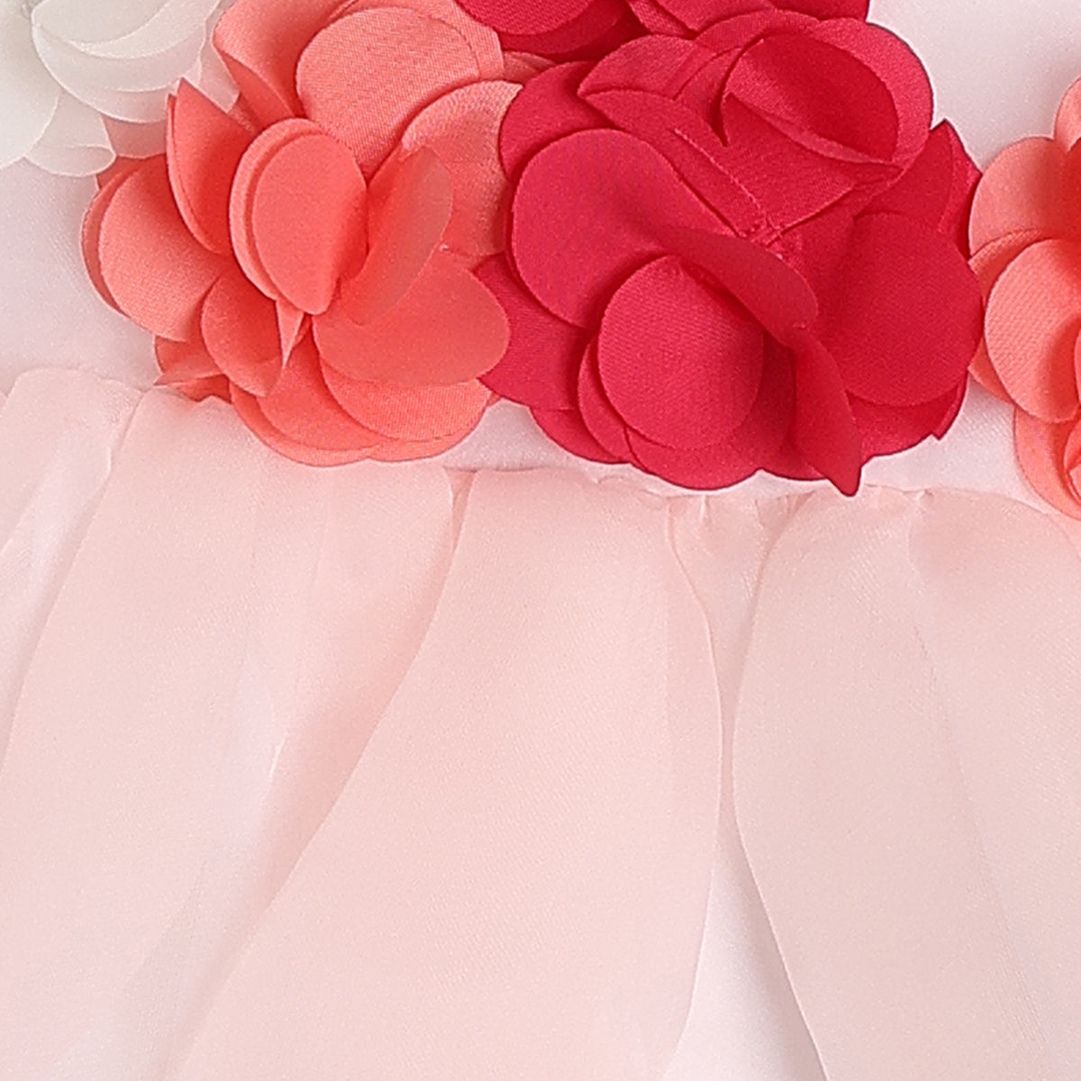 Baby Girls Pink Floral Applique Fit and Flare Party Dress Regular Fit Western Wear
