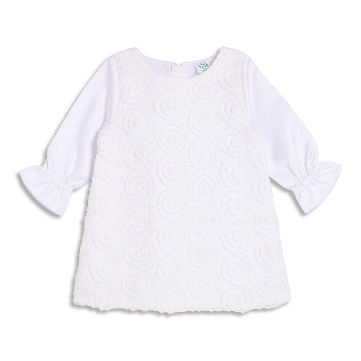 Baby Girls White Floral Textured Fit and Flare Party Dress Regular Fit Western Wear