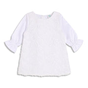 Baby Girls White Floral Textured Fit and Flare Party Dress Regular Fit Western Wear