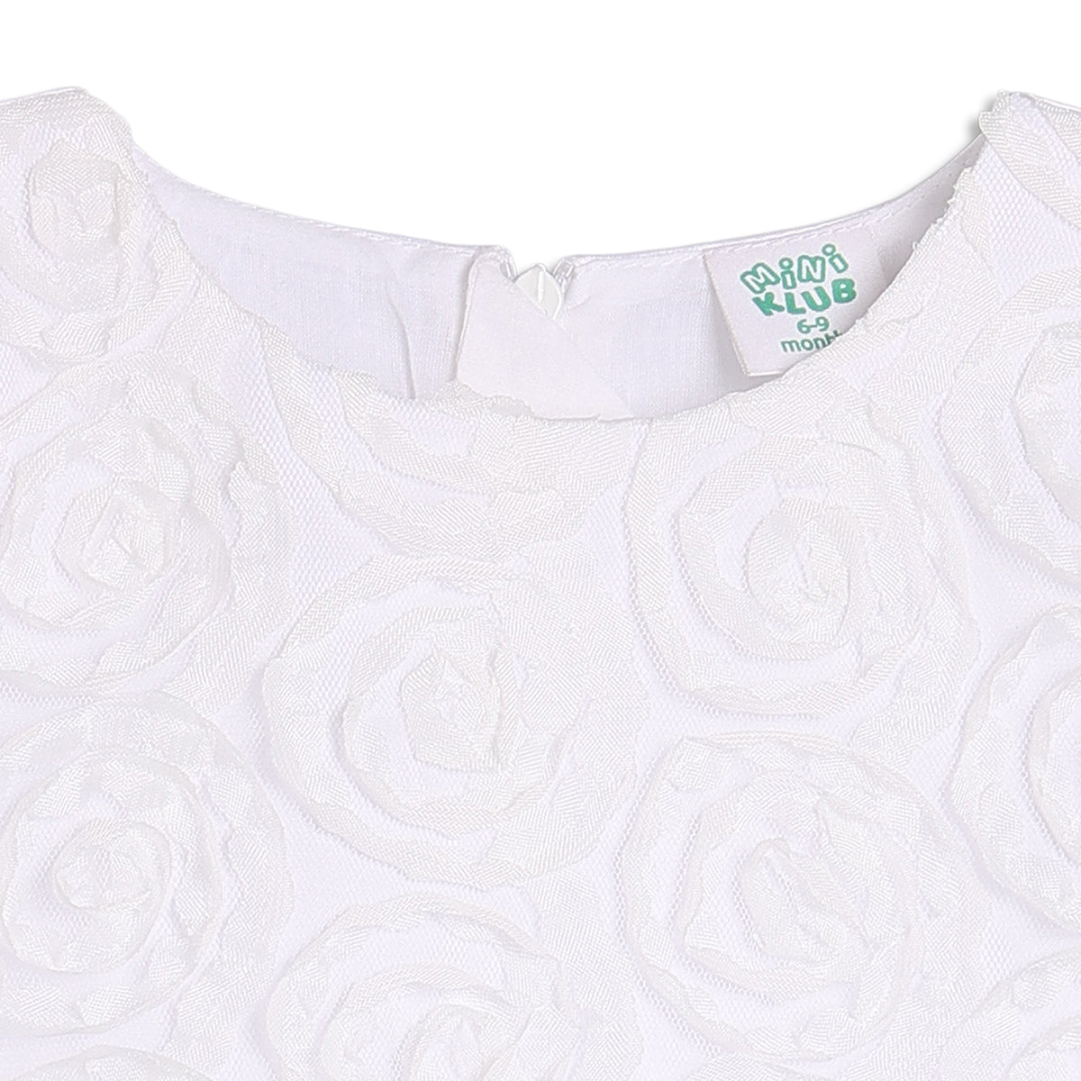 Baby Girls White Floral Textured Fit and Flare Party Dress Regular Fit Western Wear
