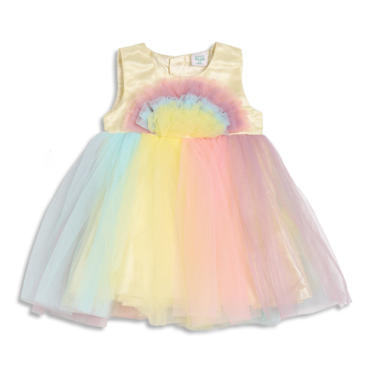 Baby Girls Yellow, Pink, Blue and Purple Rainbow Tulle Party Dress Regular Fit Sleeveless Western Wear