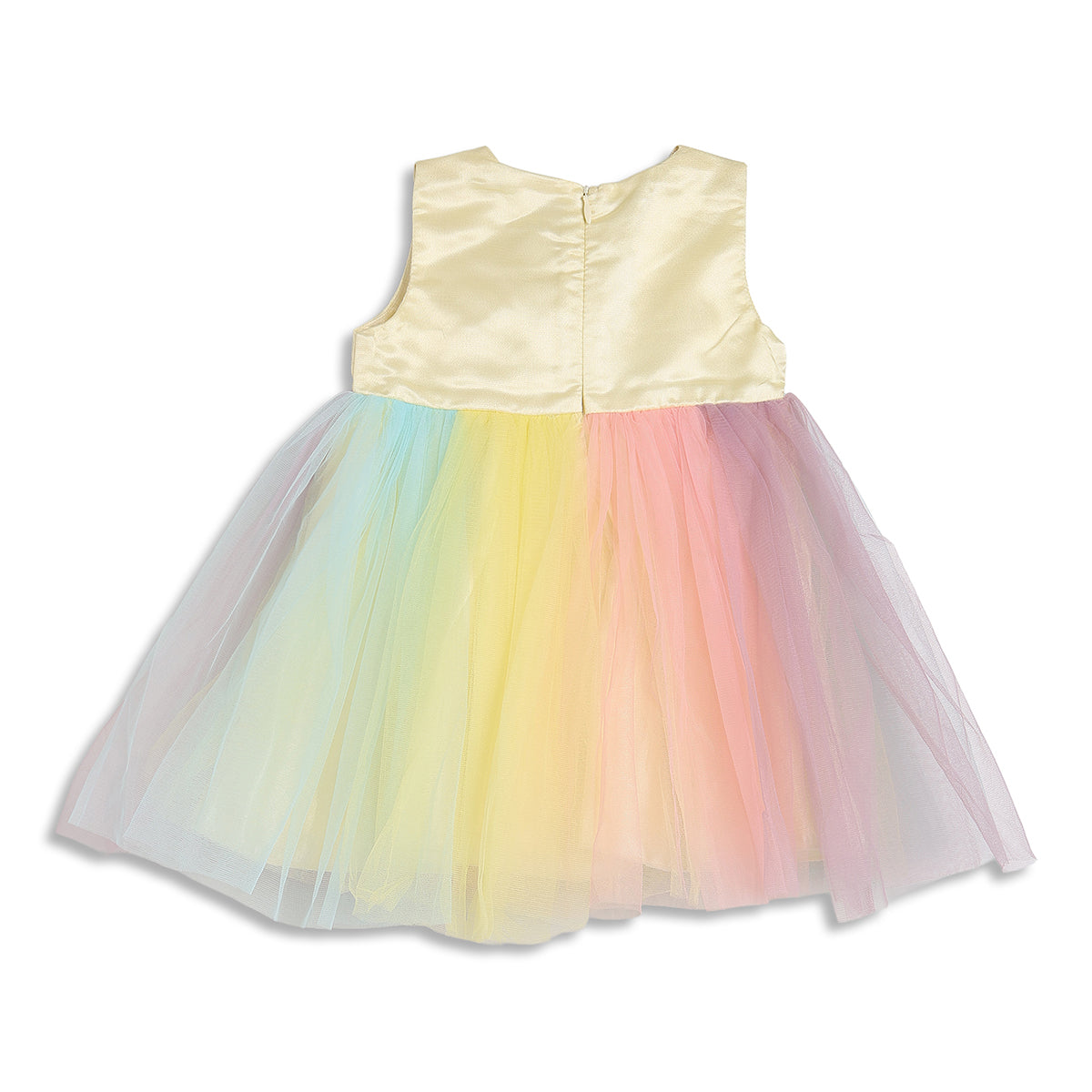Baby Girls Yellow, Pink, Blue and Purple Rainbow Tulle Party Dress Regular Fit Sleeveless Western Wear