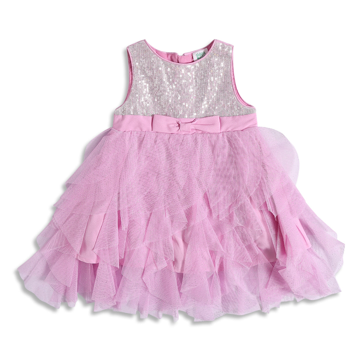 Baby Girls Pink Sequinned Layered Tulle Party Dress Regular Fit Sleeveless Western Wear