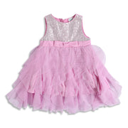 Baby Girls Pink Sequinned Layered Tulle Party Dress Regular Fit Sleeveless Western Wear