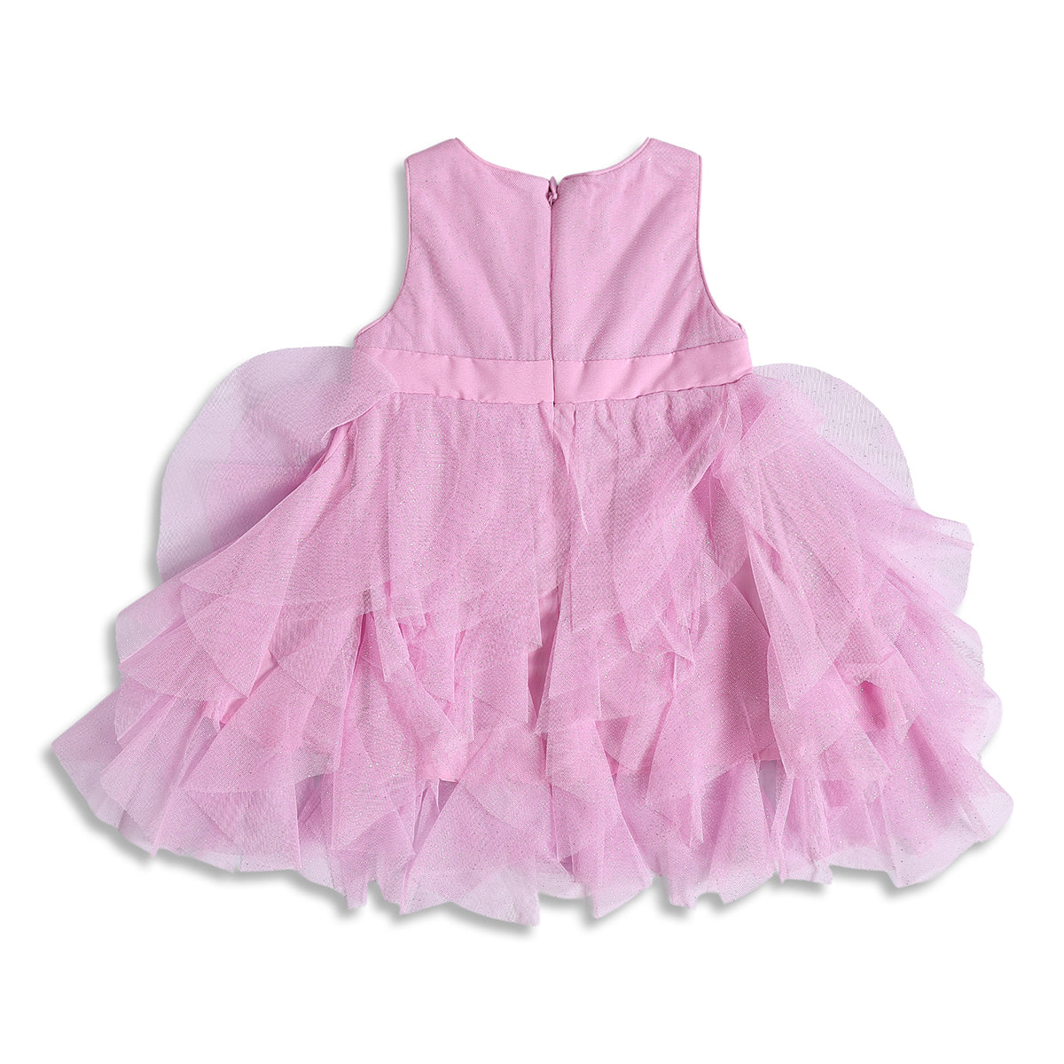 Baby Girls Pink Sequinned Layered Tulle Party Dress Regular Fit Sleeveless Western Wear