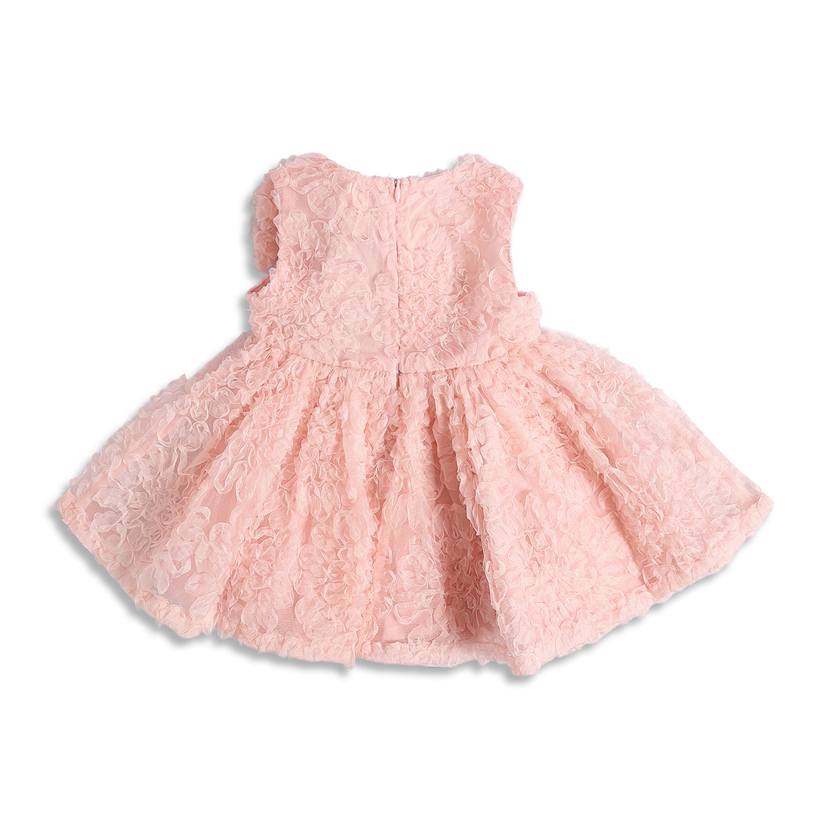 Baby Girls Peach Floral Textured Fit and Flare Party Dress Regular Fit Sleeveless Western Wear