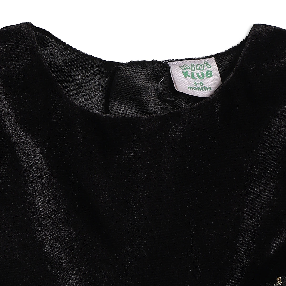 Baby Girls Black and Gold Star Printed Velvet Fit and Flare Party Dress Regular Fit Western Wear