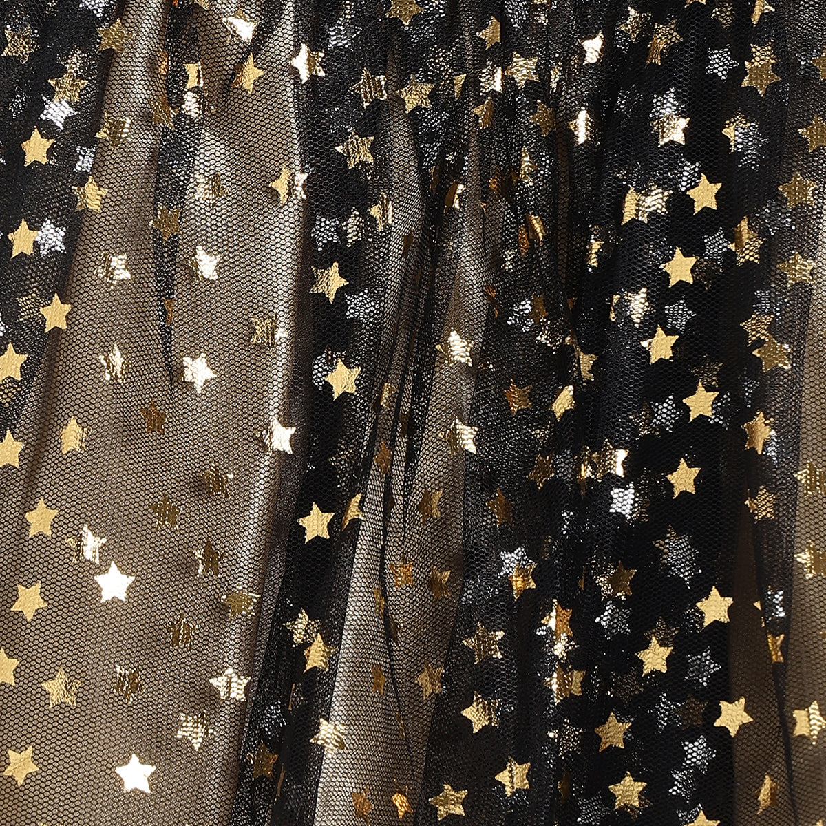 Baby Girls Black and Gold Star Printed Velvet Fit and Flare Party Dress Regular Fit Western Wear
