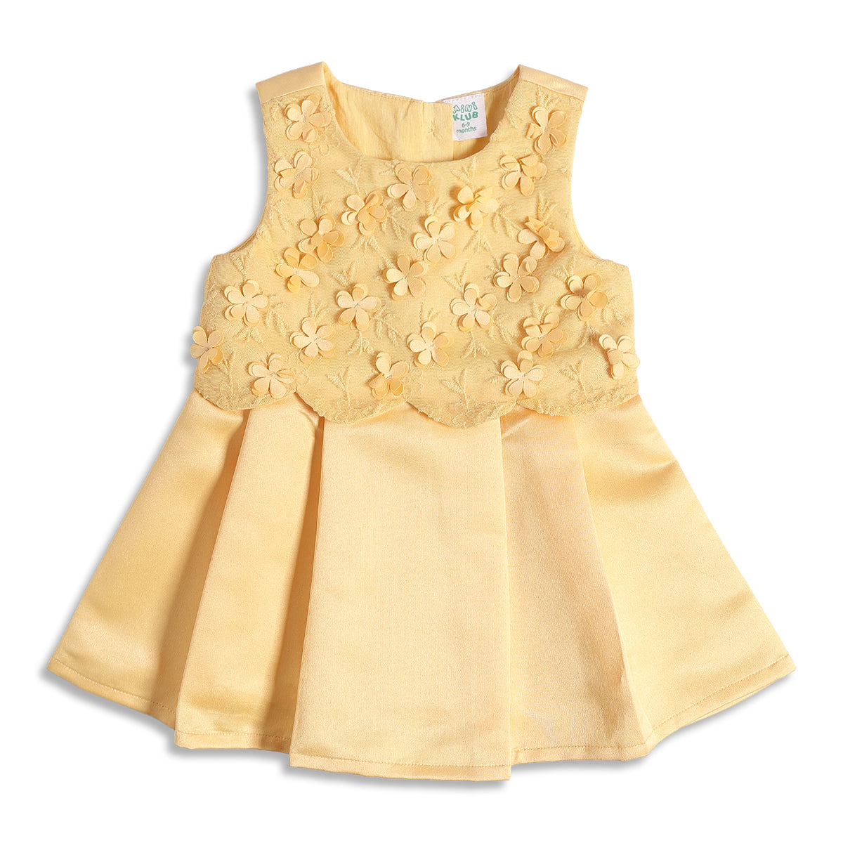 Baby Girls Yellow Floral Applique Fit and Flare Party Dress Regular Fit Sleeveless Western Wear