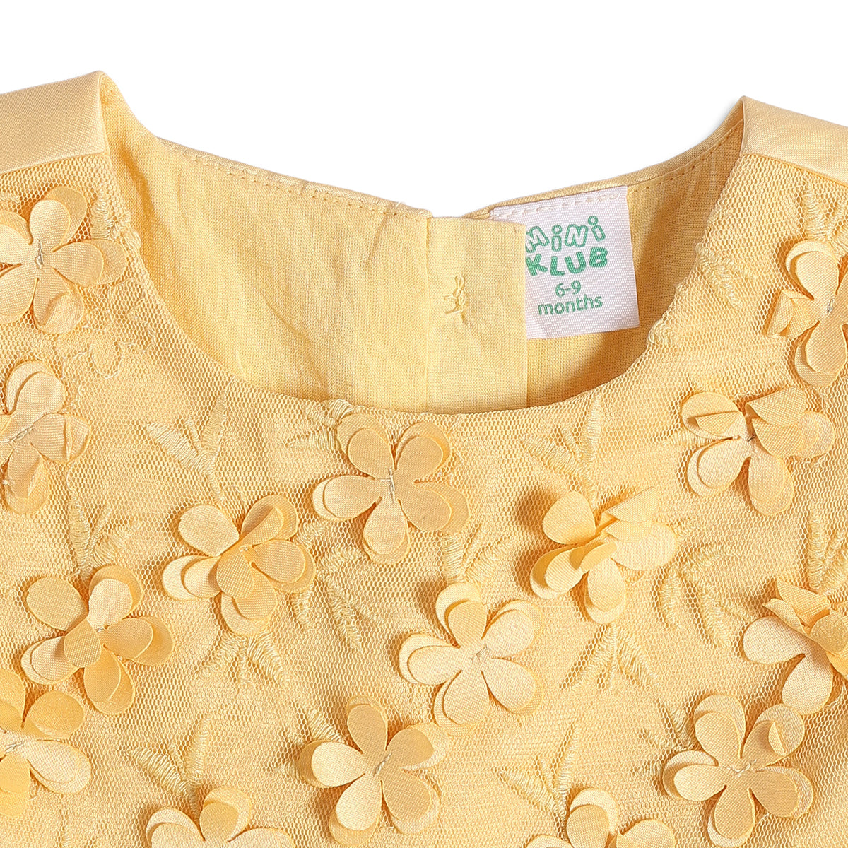 Baby Girls Yellow Floral Applique Fit and Flare Party Dress Regular Fit Sleeveless Western Wear