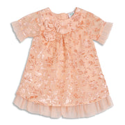 Baby Girls Peach Floral Textured and Flare Party Dress Regular Fit Western Wear