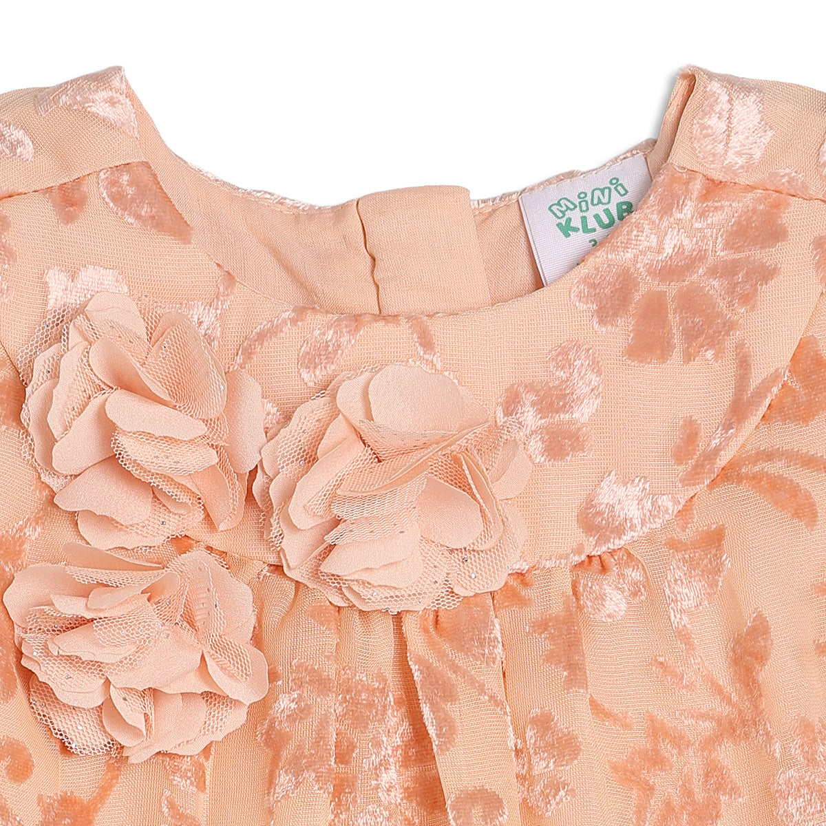 Baby Girls Peach Floral Textured and Flare Party Dress Regular Fit Western Wear