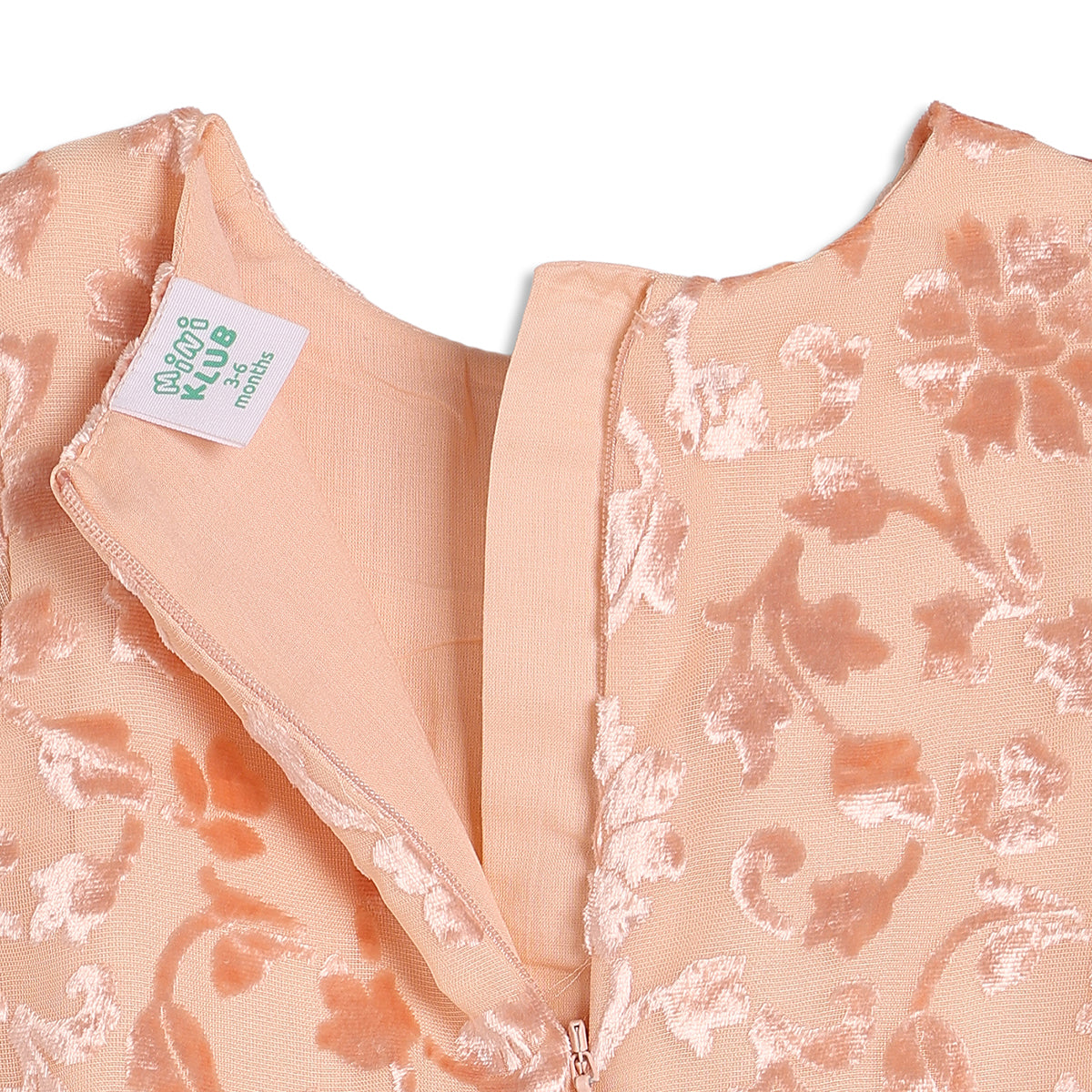 Baby Girls Peach Floral Textured and Flare Party Dress Regular Fit Western Wear