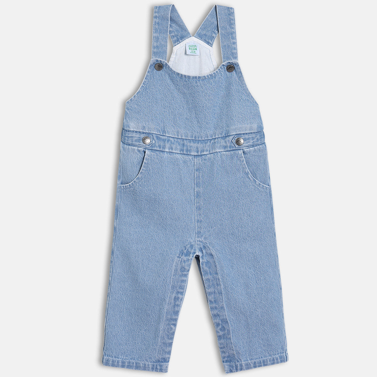 Girls Blue Round Neck Full Length Dungaree Set