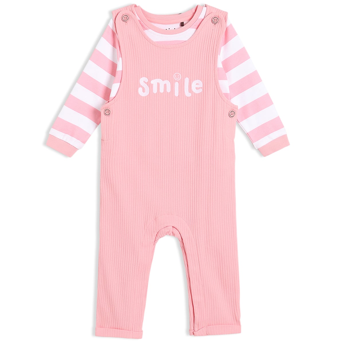 Baby Girls Sweatshirt, Jogger Pant & Dungaree Set Everyday Outfit Bundle - Cream & Pink